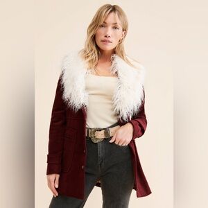 Free People Lady Lane Faux Fur Collar Corduroy Penny Lane Jacket